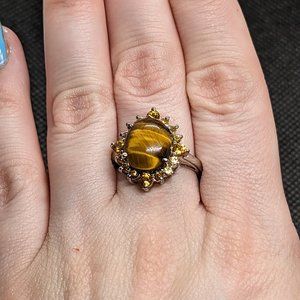 Sterling silver tigers eye and LC yellow sapphires in plat bonded